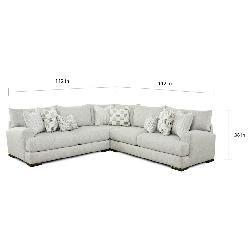 Canapé d'angle d'extérieur 3 places | Tissu polyester gris clair | Coussins en mousse | 8 oreillers | 284 cm