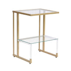 Table d'appoint dorée, table basse en verre acrylique à 2 niveaux pour salle à manger, salon, cuisine, couloir