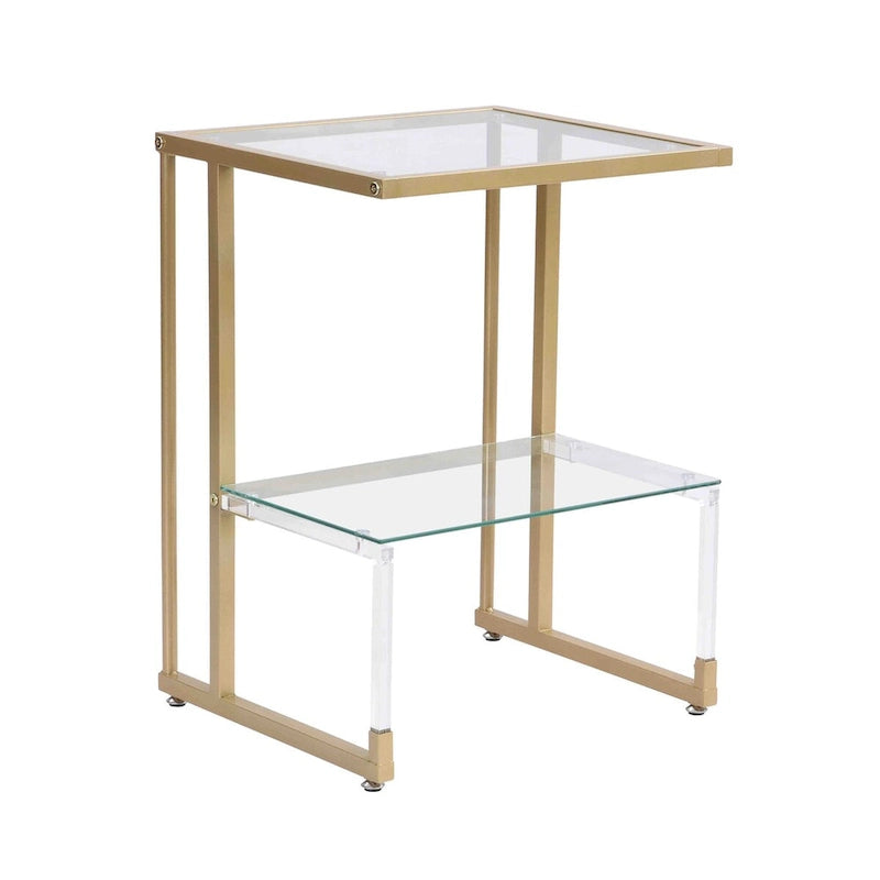 Table d'appoint dorée, table basse en verre acrylique à 2 niveaux pour salle à manger, salon, cuisine, couloir