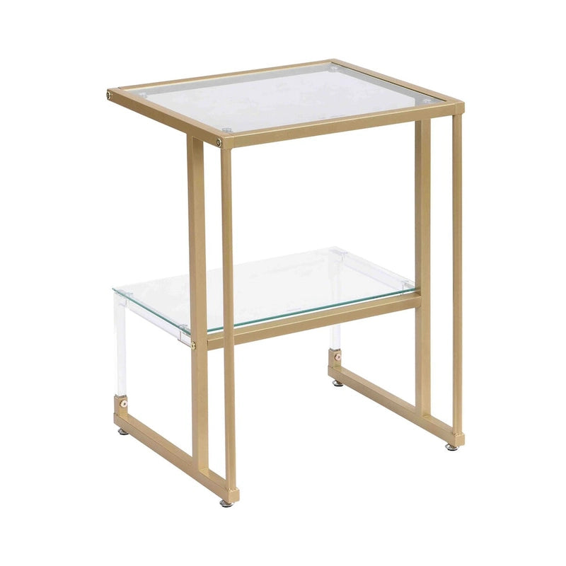 Table d'appoint dorée, table basse en verre acrylique à 2 niveaux pour salle à manger, salon, cuisine, couloir