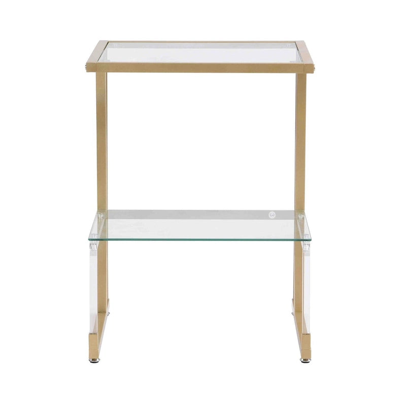 Table d'appoint dorée, table basse en verre acrylique à 2 niveaux pour salle à manger, salon, cuisine, couloir