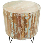 Table basse ronde en bois de manguier vieilli faite à la main | Pieds épingles noirs | 36,5" de diamètre | 100 lb