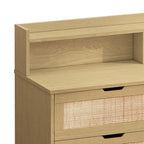 Buffet bahut en rotin bohème à 6 tiroirs avec lumières LED réglables et prise de courant
