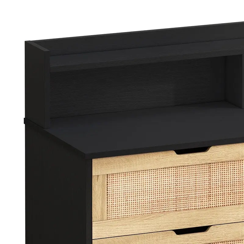 Buffet bahut en rotin bohème à 6 tiroirs avec lumières LED réglables et prise de courant