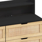 Buffet bahut en rotin bohème à 6 tiroirs avec lumières LED réglables et prise de courant