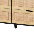 Buffet bahut en rotin bohème à 6 tiroirs avec lumières LED réglables et prise de courant