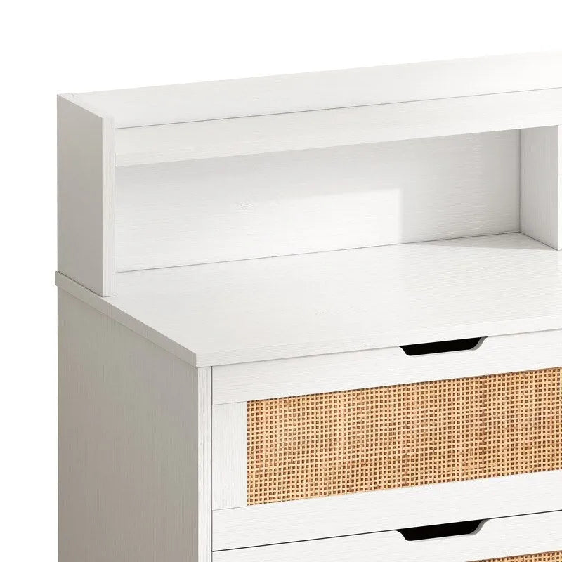 Buffet bahut en rotin bohème à 6 tiroirs avec lumières LED réglables et prise de courant