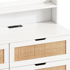 Buffet bahut en rotin bohème à 6 tiroirs avec lumières LED réglables et prise de courant