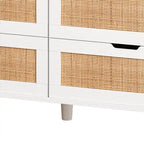Buffet bahut en rotin bohème à 6 tiroirs avec lumières LED réglables et prise de courant