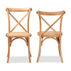 Lot de 2 chaises de salle à manger en rotin tressé « Tartan Mid-Century » – Marron naturel