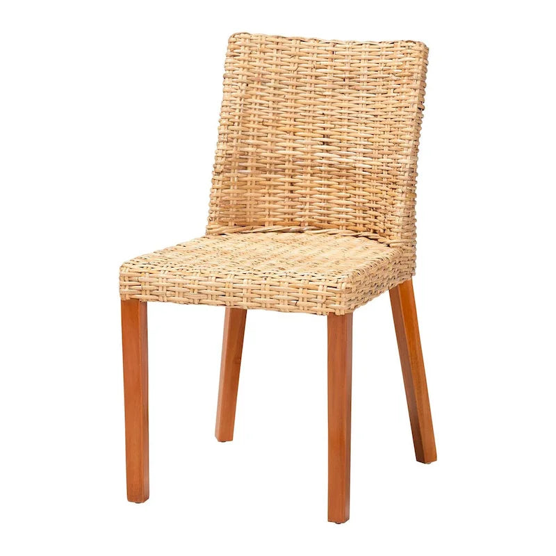 Chaise de salle à manger Bohème en rotin Kubu miel clair et bois d'acajou