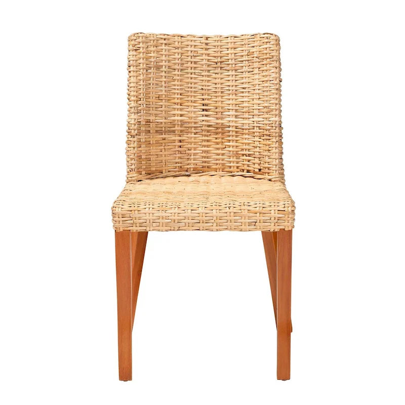 Chaise de salle à manger Bohème en rotin Kubu miel clair et bois d'acajou