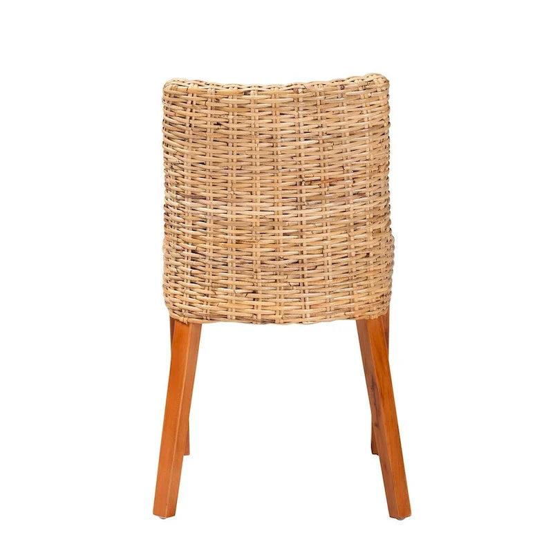 Chaise de salle à manger Bohème en rotin Kubu miel clair et bois d'acajou