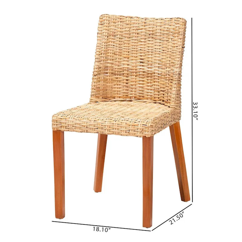 Chaise de salle à manger Bohème en rotin Kubu miel clair et bois d'acajou