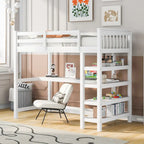 Lit superposé jumeau avec bureau sous le lit et étagères de rangement | Bois de pin massif | Capacité de 113 kg