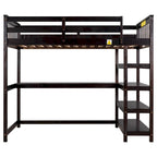 Lit superposé jumeau avec bureau sous le lit et étagères de rangement | Bois de pin massif | Capacité de 113 kg