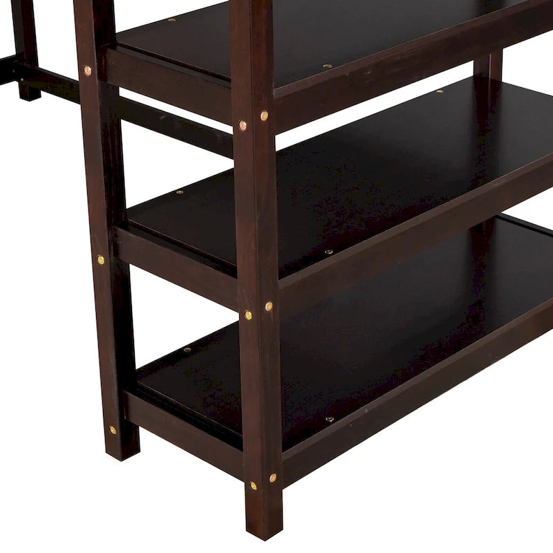 Lit superposé jumeau avec bureau sous le lit et étagères de rangement | Bois de pin massif | Capacité de 113 kg