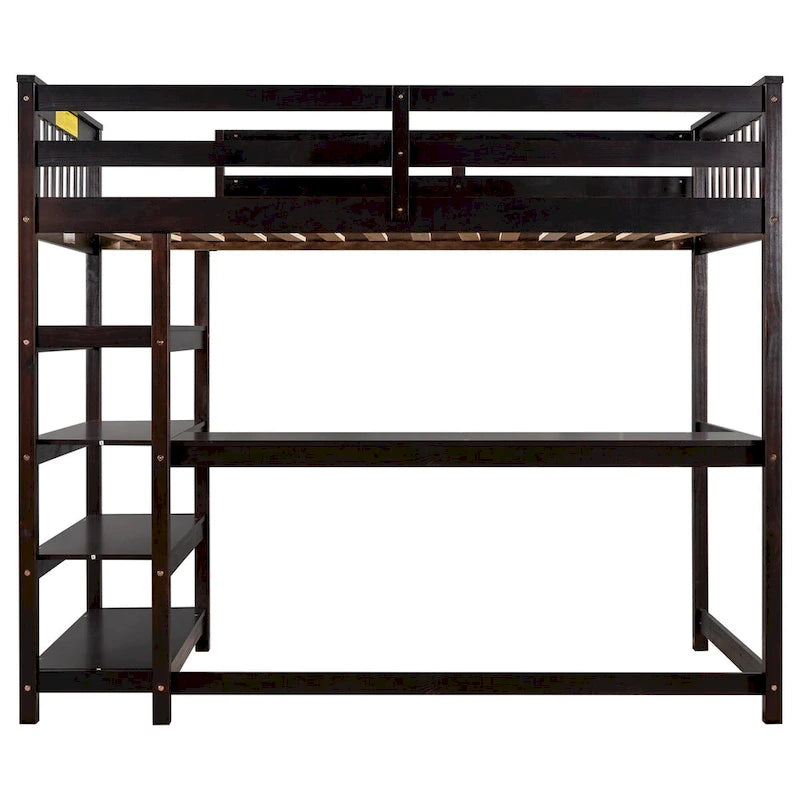 Lit superposé jumeau avec bureau sous le lit et étagères de rangement | Bois de pin massif | Capacité de 113 kg