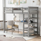 Lit superposé jumeau avec bureau sous le lit et étagères de rangement | Bois de pin massif | Capacité de 113 kg