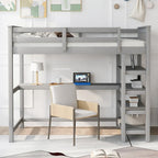 Lit superposé jumeau avec bureau sous le lit et étagères de rangement | Bois de pin massif | Capacité de 113 kg
