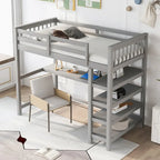 Lit superposé jumeau avec bureau sous le lit et étagères de rangement | Bois de pin massif | Capacité de 113 kg