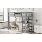 Lit superposé jumeau avec bureau sous le lit et étagères de rangement | Bois de pin massif | Capacité de 113 kg