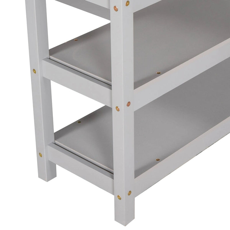 Lit superposé jumeau avec bureau sous le lit et étagères de rangement | Bois de pin massif | Capacité de 113 kg