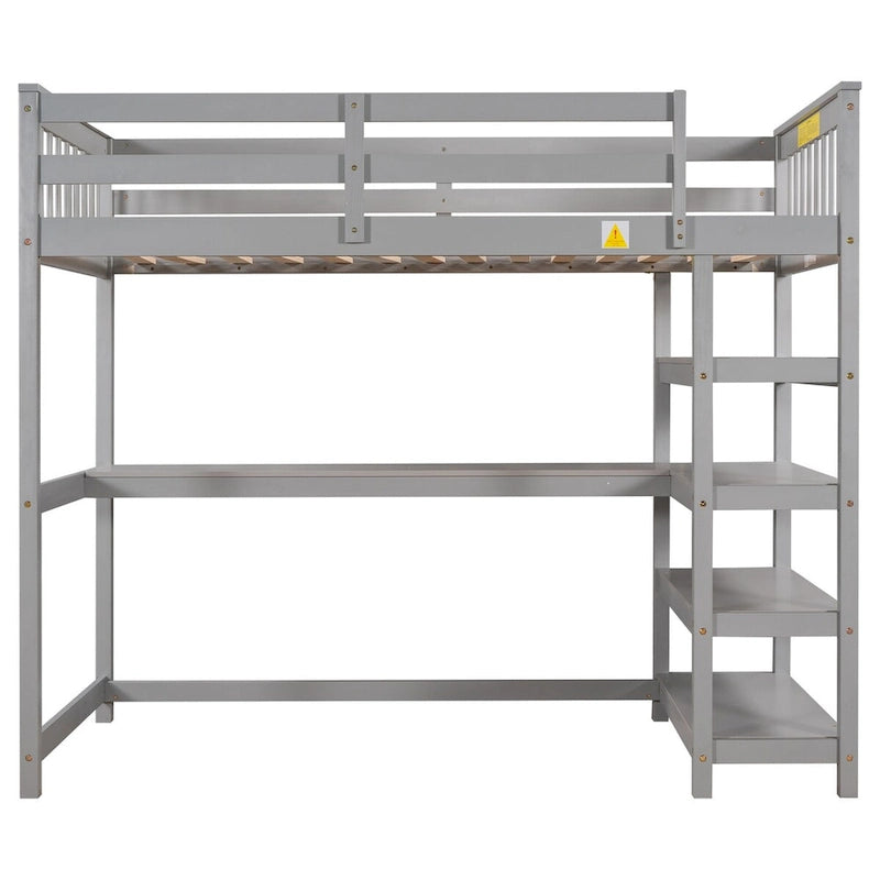 Lit superposé jumeau avec bureau sous le lit et étagères de rangement | Bois de pin massif | Capacité de 113 kg