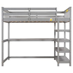 Lit superposé jumeau avec bureau sous le lit et étagères de rangement | Bois de pin massif | Capacité de 113 kg