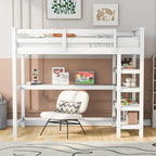 Lit superposé jumeau avec bureau sous le lit et étagères de rangement | Bois de pin massif | Capacité de 113 kg