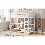 Lit superposé jumeau avec bureau sous le lit et étagères de rangement | Bois de pin massif | Capacité de 113 kg