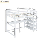 Lit superposé jumeau avec bureau sous le lit et étagères de rangement | Bois de pin massif | Capacité de 113 kg