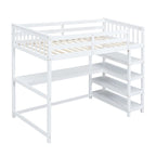 Lit superposé jumeau avec bureau sous le lit et étagères de rangement | Bois de pin massif | Capacité de 113 kg
