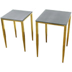 Tables gigognes 2 pièces | Plateau gris imitation galuchat et pieds dorés | Hauteur 56,5 cm et 52 cm
