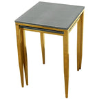 Tables gigognes 2 pièces | Plateau gris imitation galuchat et pieds dorés | Hauteur 56,5 cm et 52 cm