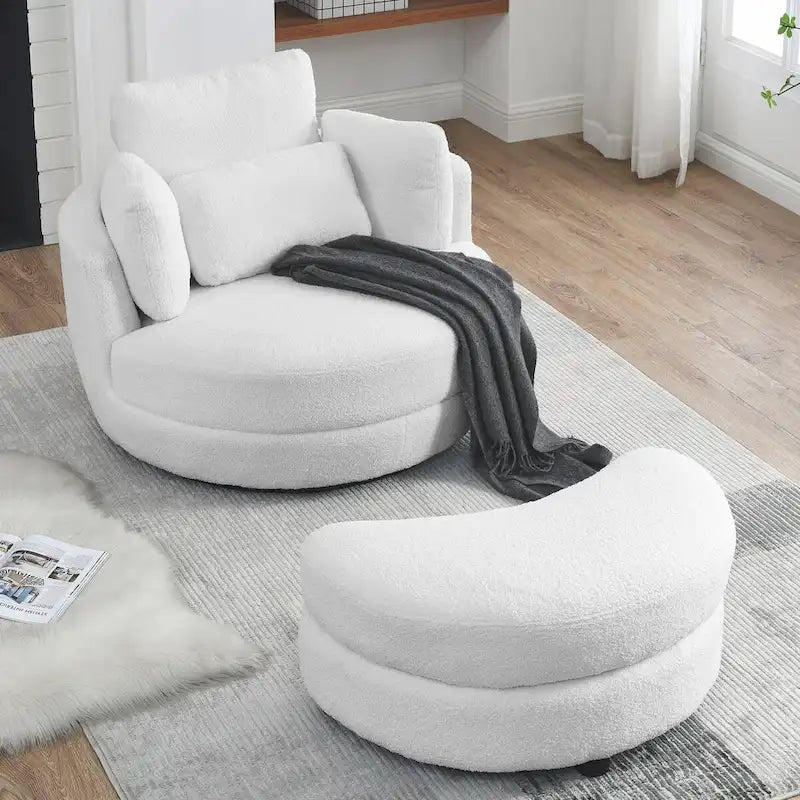 Fauteuil pivotant surdimensionné 39W, pouf de rangement lune, causeuse pivotante circulaire, fauteuils baquets, canapé douillet, chaise longue, 4 oreillers