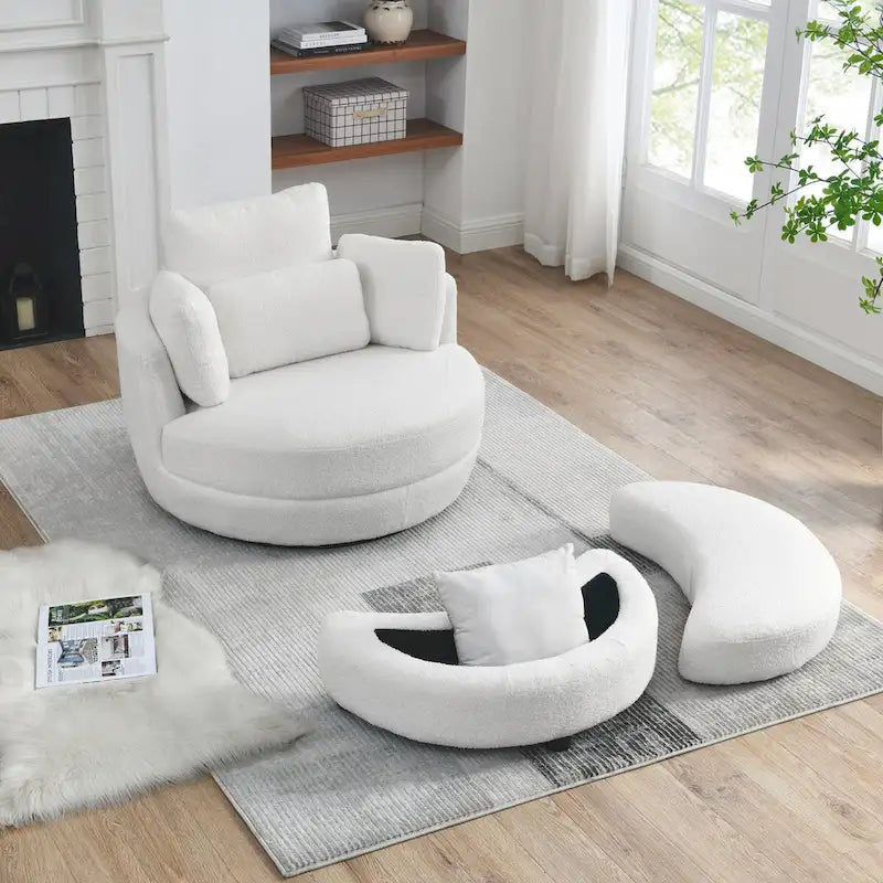 Fauteuil pivotant surdimensionné 39W, pouf de rangement lune, causeuse pivotante circulaire, fauteuils baquets, canapé douillet, chaise longue, 4 oreillers