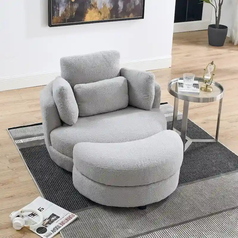 Fauteuil pivotant surdimensionné 39W, pouf de rangement lune, causeuse pivotante circulaire, fauteuils baquets, canapé douillet, chaise longue, 4 oreillers