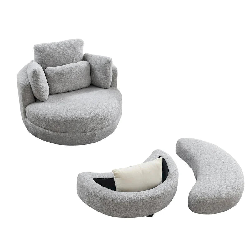 Fauteuil pivotant surdimensionné 39W, pouf de rangement lune, causeuse pivotante circulaire, fauteuils baquets, canapé douillet, chaise longue, 4 oreillers