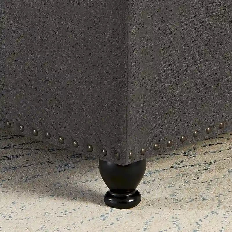 Grand pouf de rangement carré | Capitonnage à boutons | Lin et cuir synthétique | 30x30x18 | 136 kg