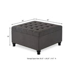 Grand pouf de rangement carré | Capitonnage à boutons | Lin et cuir synthétique | 30x30x18 | 136 kg