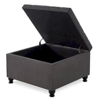 Grand pouf de rangement carré | Capitonnage à boutons | Lin et cuir synthétique | 30x30x18 | 136 kg