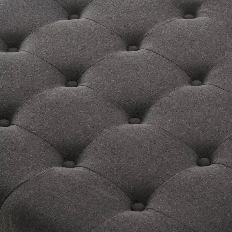 Grand pouf de rangement carré | Capitonnage à boutons | Lin et cuir synthétique | 30x30x18 | 136 kg