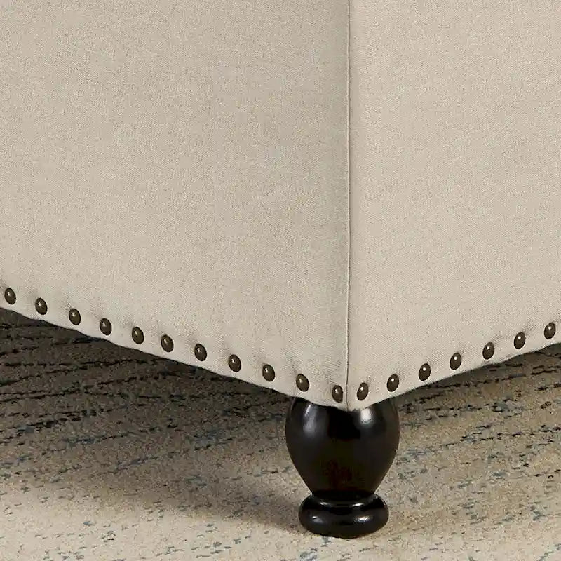 Grand pouf de rangement carré | Capitonnage à boutons | Lin et cuir synthétique | 30x30x18 | 136 kg