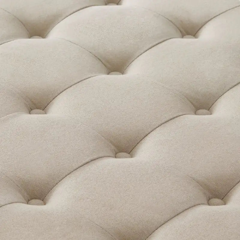 Grand pouf de rangement carré | Capitonnage à boutons | Lin et cuir synthétique | 30x30x18 | 136 kg