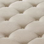Grand pouf de rangement carré | Capitonnage à boutons | Lin et cuir synthétique | 30x30x18 | 136 kg