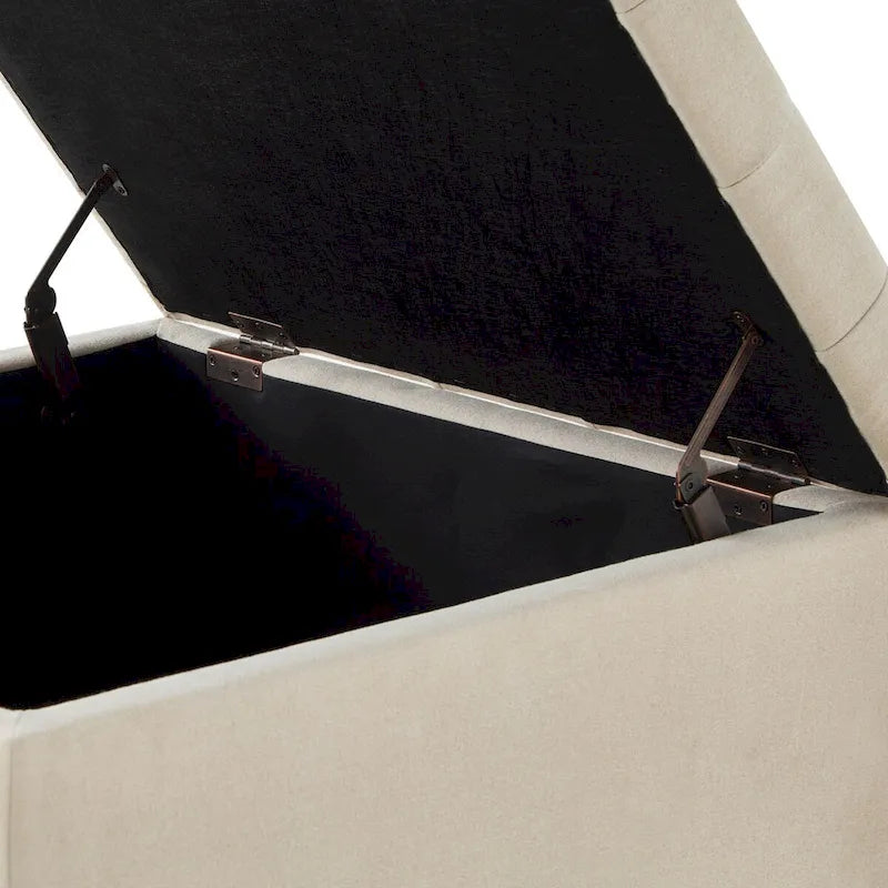 Grand pouf de rangement carré | Capitonnage à boutons | Lin et cuir synthétique | 30x30x18 | 136 kg