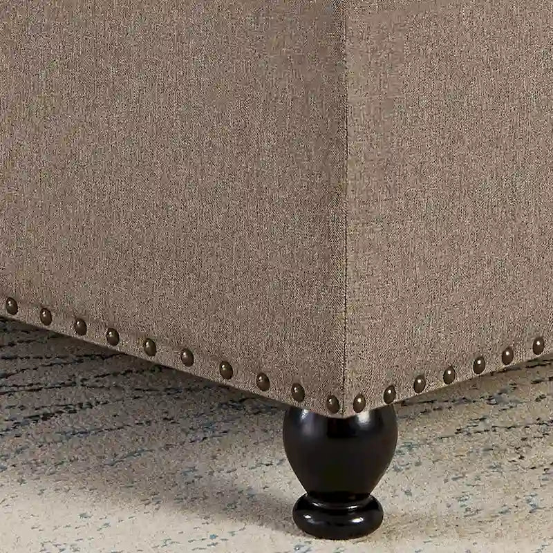 Grand pouf de rangement carré | Capitonnage à boutons | Lin et cuir synthétique | 30x30x18 | 136 kg