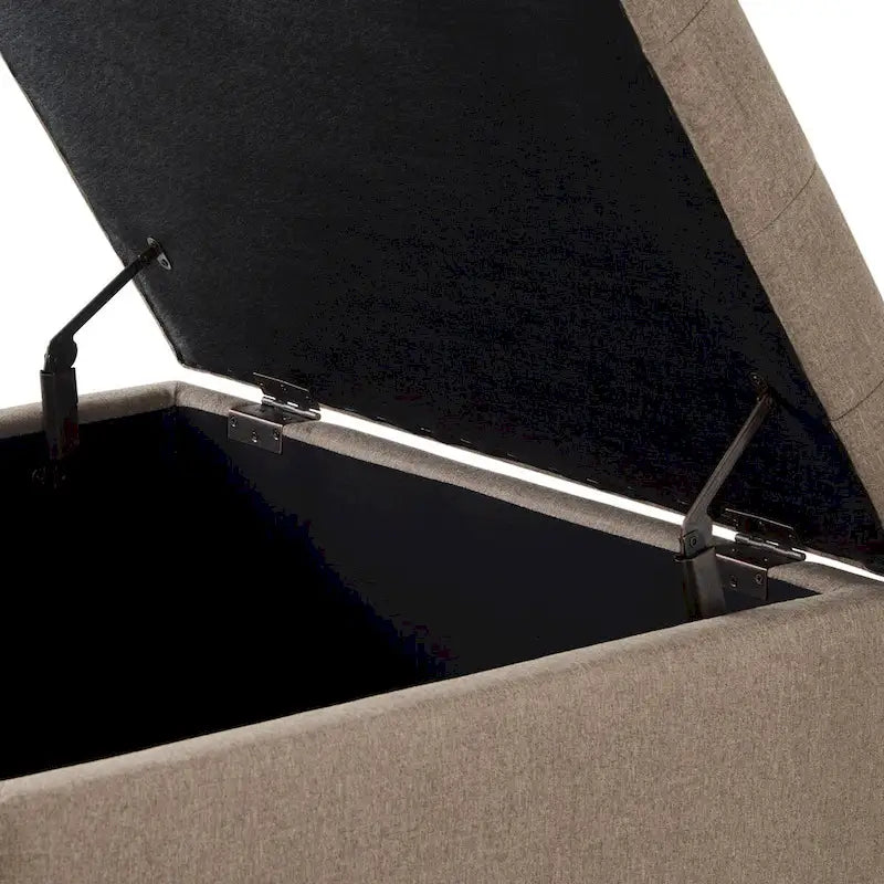 Grand pouf de rangement carré | Capitonnage à boutons | Lin et cuir synthétique | 30x30x18 | 136 kg