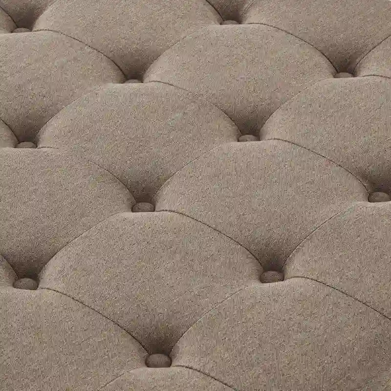 Grand pouf de rangement carré | Capitonnage à boutons | Lin et cuir synthétique | 30x30x18 | 136 kg